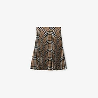 Pleated Check Wool Blend Skirt in Linden - Women, Nylon | Burberry® Official