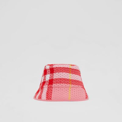 Knitted Exaggerated Check Bucket Hat Pink | Burberry® Official