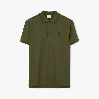 Monogram Motif Cotton Piqué Polo Shirt Olive - Men | Burberry® Official