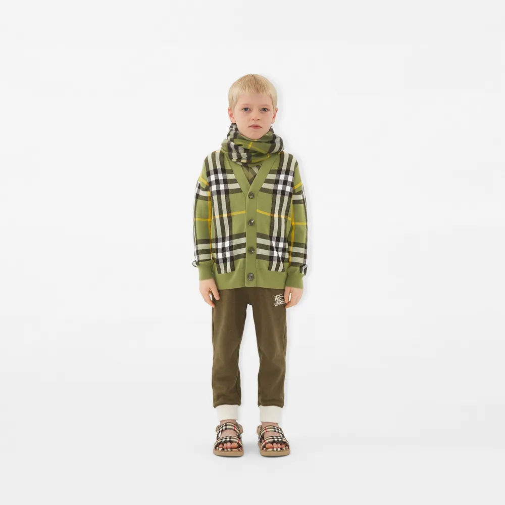 Check Cashmere Scarf in Khaki green - Children | Burberry® Official
