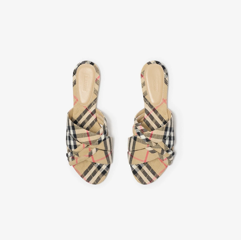 Check Cabana Slides in Sand - Women, Linen | Burberry® Official