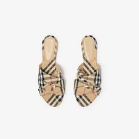 Check Cabana Slides in Sand - Women, Linen | Burberry® Official