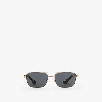Metal Shield Rectangular Sunglasses​ in Gold