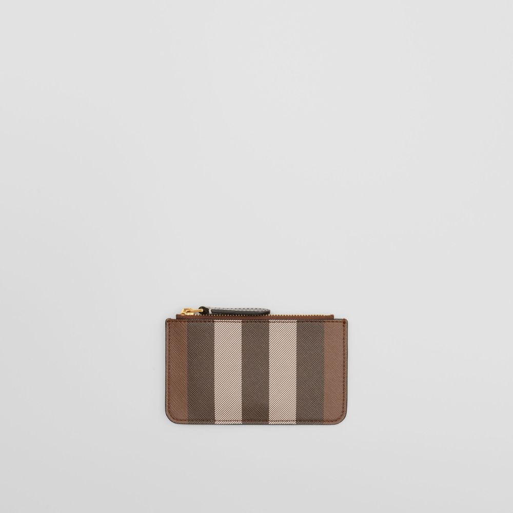 Exaggerated Check Coin Case with Strap in Dark Birch Brown - Women | Burberry® Official
