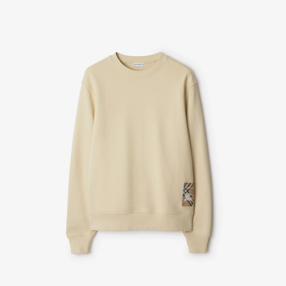 Check Label Cotton Sweatshirt in Nutmeg - Men | Burberry® Official