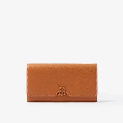 Grainy Leather TB Continental Wallet in Warm Russet Brown - Women