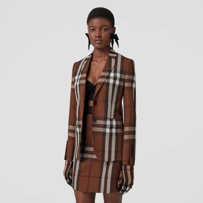 Check Wool Blend Jacquard Tailored Jacket Dark Birch Brown - Women | Burberry® Official