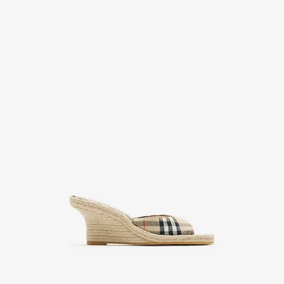 Check Mews Espadrille Mules​ in Sand - Women, Linen | Burberry® Official