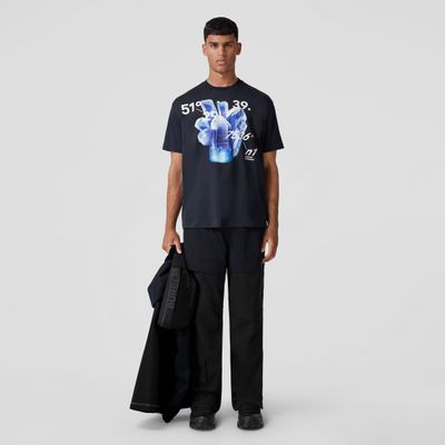 Crystal and Coordinates Print Cotton T-shirt Dark Charcoal Blue - Men | Burberry® Official
