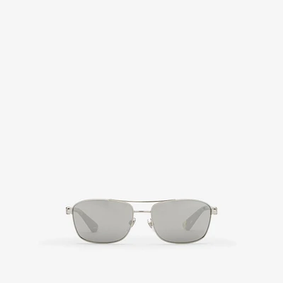 Metal Shield Rectangular Sunglasses​ in Silver - Men | Burberry® Official