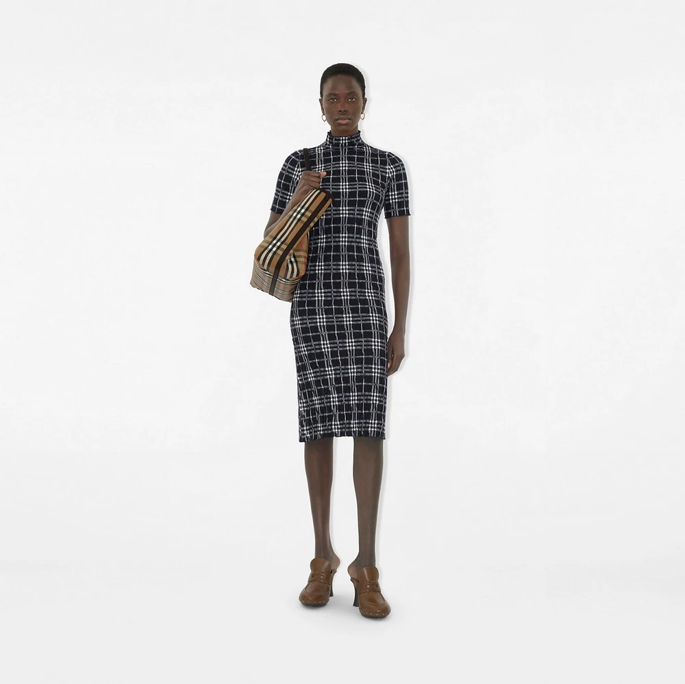 Check Wool Blend Dress in Ink/chalk - Women | Burberry® Official