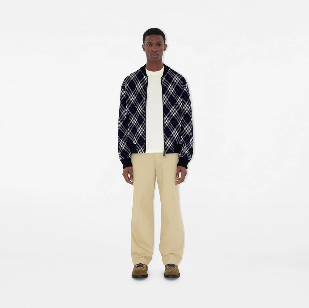 Check Wool Blend Bomber Jacket in Ink blue - Men | Burberry® Official