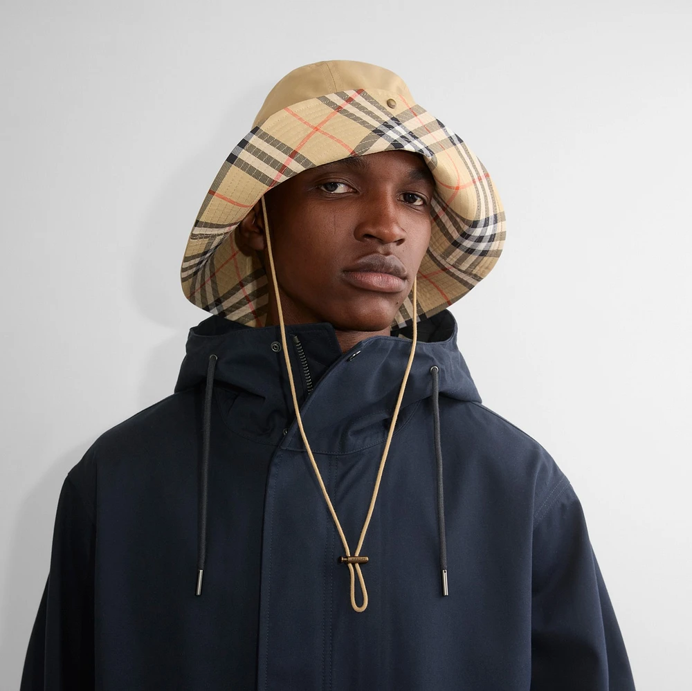 Check Brim Gabardine Hat in Flax - Men | Burberry® Official