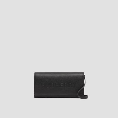 Logo Embossed Leather Wallet with Strap in