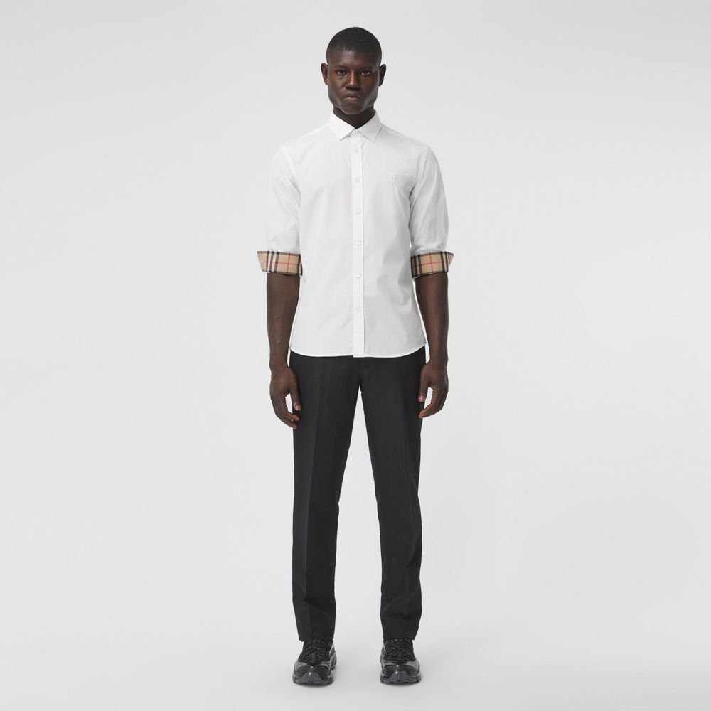 Slim Fit Monogram Motif Stretch Cotton Poplin Shirt White - Men | Burberry® Official