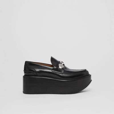 Logo Detail Leather Platform Loafers Black - Women | Burberry® Official