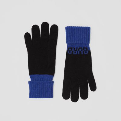 Logo Intarsia Two-tone Cashmere Gloves Black/sodalite Blue | Burberry® Official