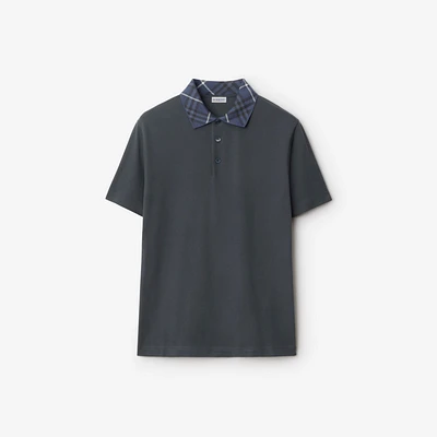 Check Collar Cotton Polo Shirt in Magnet - Men | Burberry® Official
