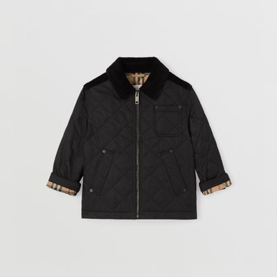 Corduroy Detail Diamond Quilted Jacket Black | Burberry® Official