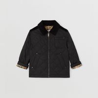 Corduroy Detail Diamond Quilted Jacket Black | Burberry® Official