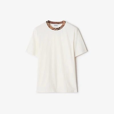 Check Trim Cotton T-shirt in Chalk - Men | Burberry® Official