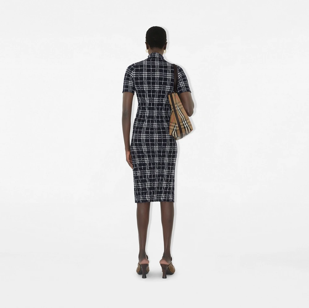 Check Wool Blend Dress in Ink/chalk - Women | Burberry® Official