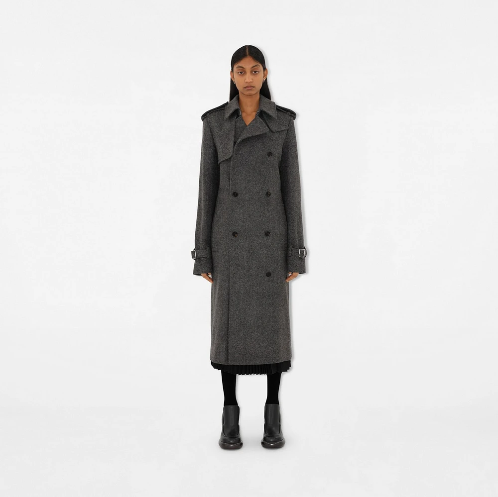 Long Wool Trench Coat in Grey melange - Women, Nylon | Burberry® Official