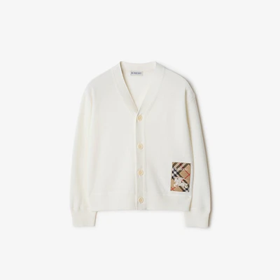 Check Label Wool Cardigan in Ivory | Burberry® Official