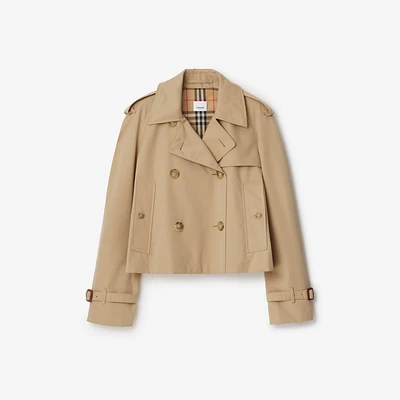 Cropped Gabardine Trench Jacket in Honey - Women, Cotton | Burberry® Official