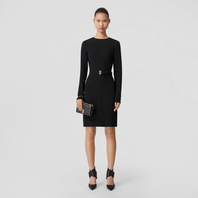 Long-sleeve Monogram Motif Belted Dress Black - Women | Burberry® Official