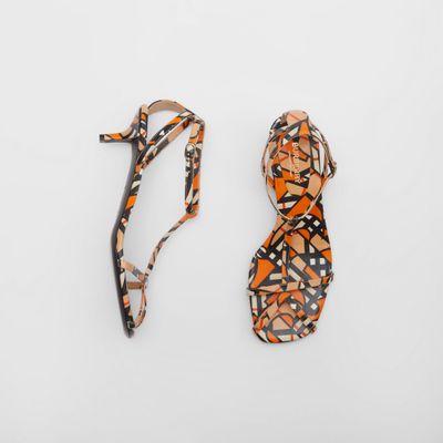 Monogram Print Leather Kitten-heel Sandals Black/orange - Women | Burberry® Official