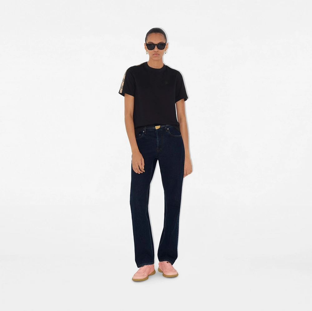 Check Trim Cotton T-shirt in Black - Women | Burberry® Official