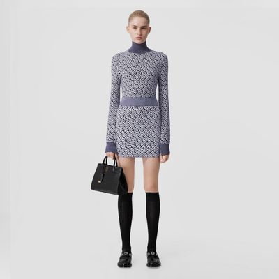 Monogram Wool Blend Jacquard Mini Skirt Dark Charcoal Blue - Women | Burberry® Official
