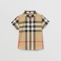 Short-sleeve Check Stretch Cotton Shirt Archive Beige