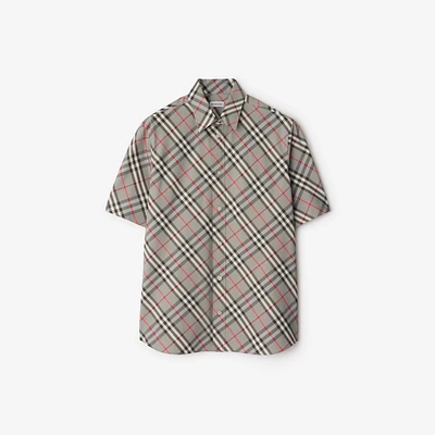 Regular Fit Check Cotton Shirt in Mauve grey - Men | Burberry® Official