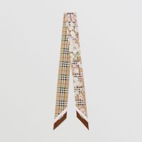 Floral Check Print Silk Skinny Scarf in Archive Beige | Burberry® Official