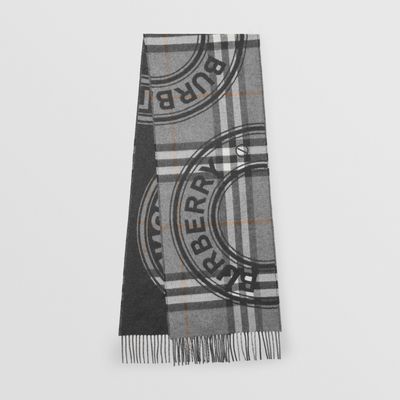 Montage Print Check Cashmere Scarf in Mid Grey | Burberry® Official