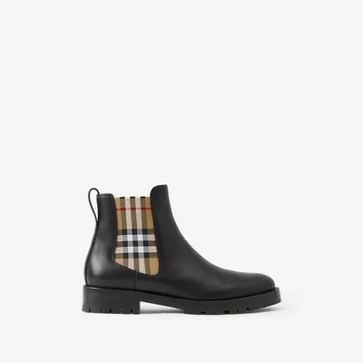 Vintage Check Detail Leather Chelsea Boots in Black - Women | Burberry® Official