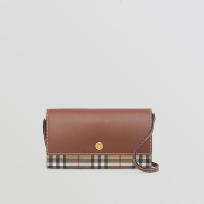 Check and Leather Wallet with Detachable Strap in Archive Beige/tan - Women | Burberry® Official
