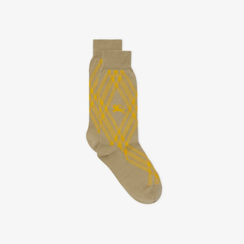 Check Cotton Blend Socks in Hunter/mimosa | Burberry® Official