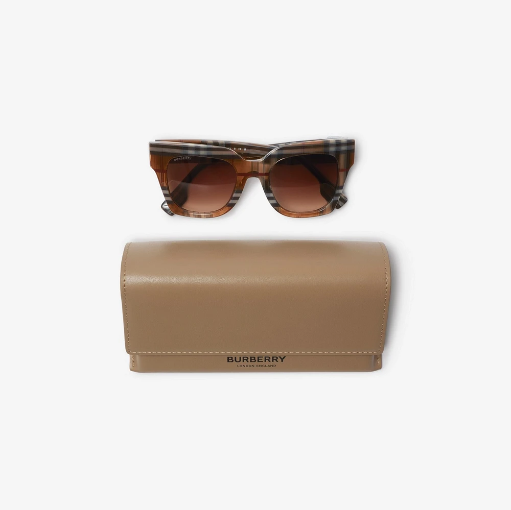 Check Square Sunglasses in Birch brown - Women | Burberry® Official