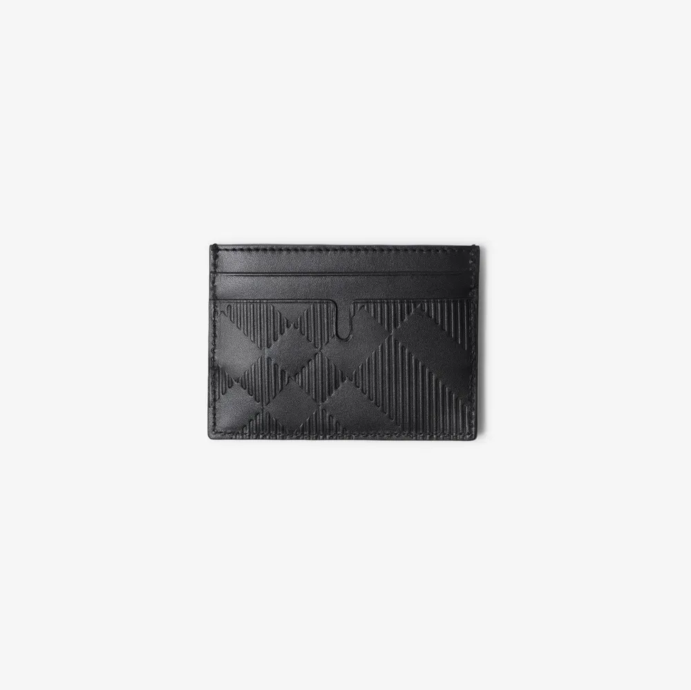 Embossed Check Card Case in Black - Men, Leather | Burberry® Official