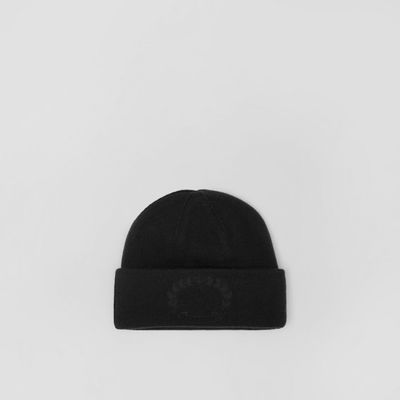 Oak Leaf Crest Cashmere Beanie in Black | Burberry® Official
