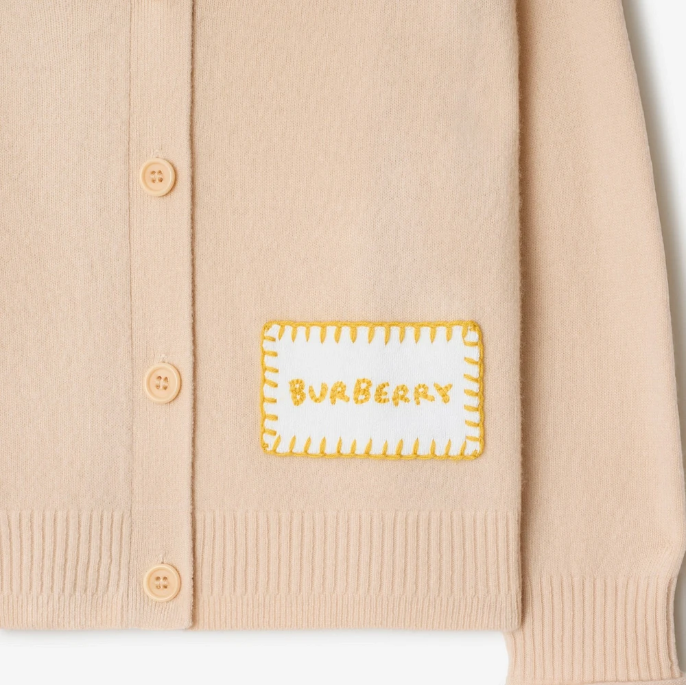 Logo Patch Wool Cardigan in Pale stone | Burberry® Official
