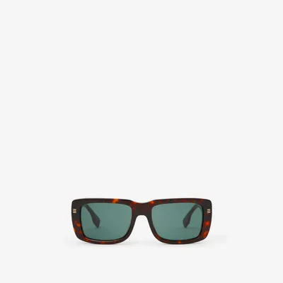 Logo Detail Rectangular Frame Sunglasses in Dark Tortoiseshell - Men | Burberry® Official