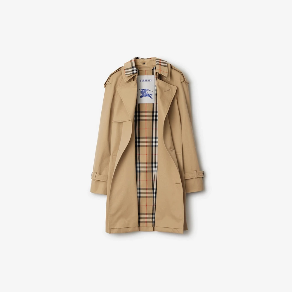 Short Detachable Collar Gabardine Trench Coat in Flax - Women, Cotton | Burberry® Official