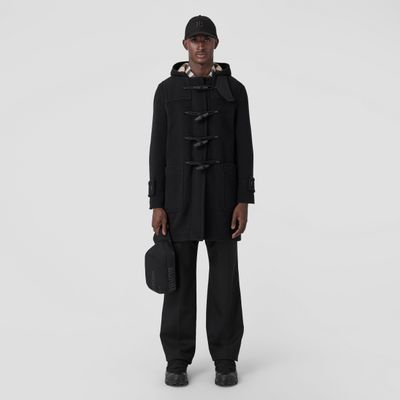 Exaggerated Check-lined Technical Wool Duffle Coat Black - Men | Burberry® Official