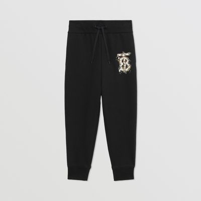 Monogram Motif Cotton Jogging Pants Black | Burberry® Official