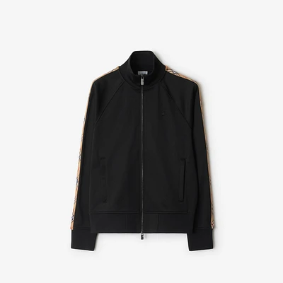 Check Trim Cotton Blend Track Jacket in Black - Men | Burberry® Official