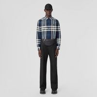 Night Check Cotton Twill Shirt Dark Charcoal Blue/white - Men | Burberry® Official